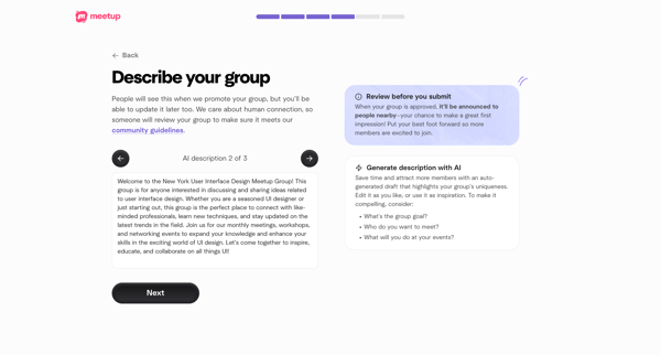 Create A Meetup Group | Meetup screen