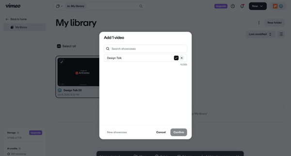 My library on Vimeo screen