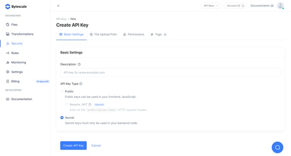 Create API Key | Bytescale from Bytescale
