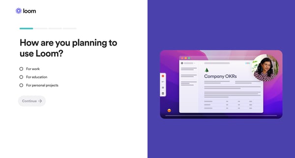 Start Loom Onboarding | Loom screen