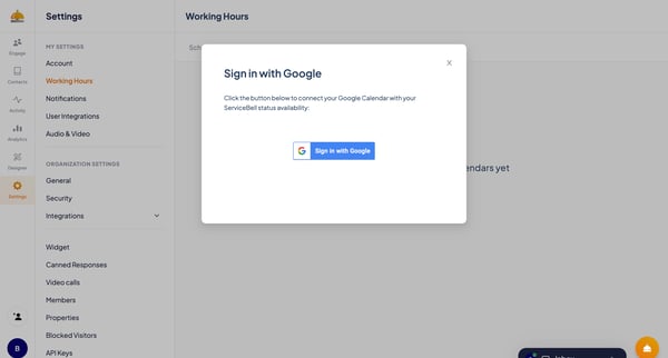 ServiceBell - Settings screen
