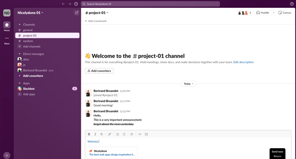 project-01 Channel - Nicelydone 01 - Slack screen