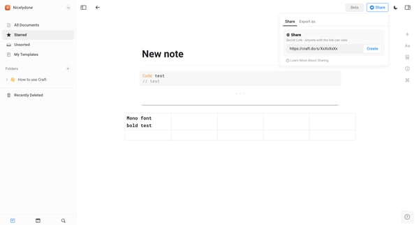 New note screen