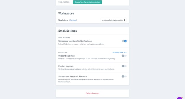 Account Settings from Whimsical