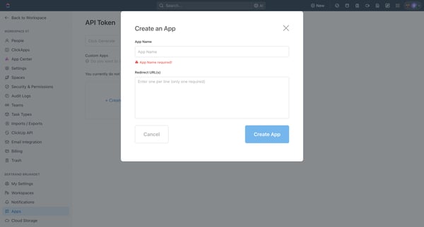 App Settings | Workspace 01 screen