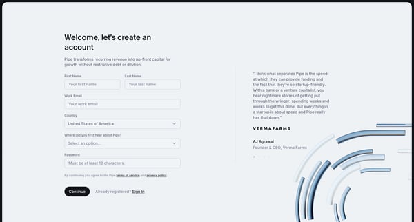Lets create an account screen
