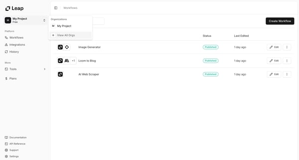 Leap AI | Automate any workflow with AI screen