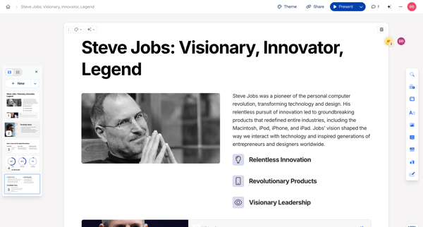 Steve Jobs Visionary, Innovator, Legend | Gamma screen