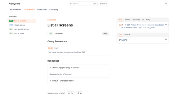 List all screens - Nicelydone screen