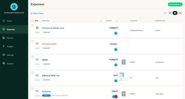 Expensify - Expenses screen