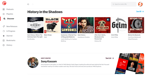 Discover - Pocket Casts screen