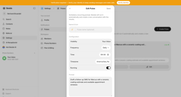 Pulses - Settings - Beside screen