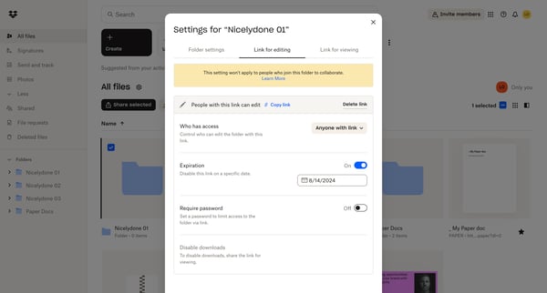 Files - Dropbox screen