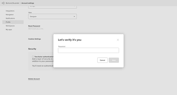 Account settings • MURAL screen