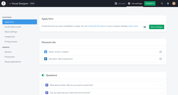 Visual Designer · Homerun screen