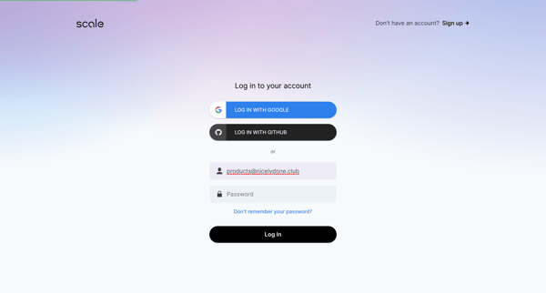 Login to your Scale Account - Scale screen