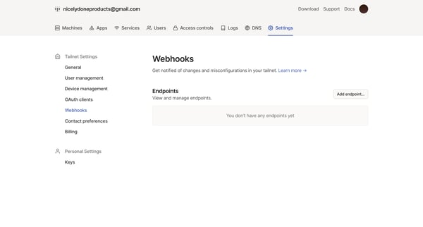Webhooks - Tailscale screen