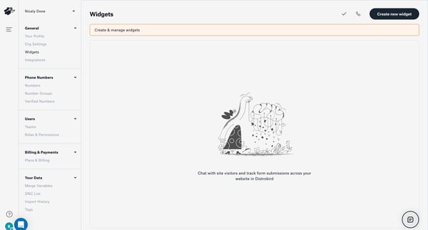 Site Widgets screen