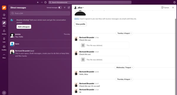 alice DM - Nicelydoneclub - Slack from Slack