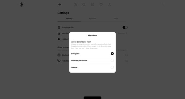 Settings • Threads screen