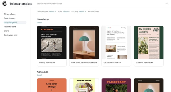 Template Builder | Mailchimp screen