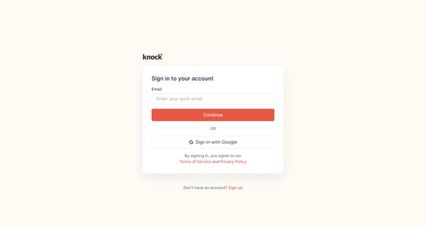 Log in | Knock screen