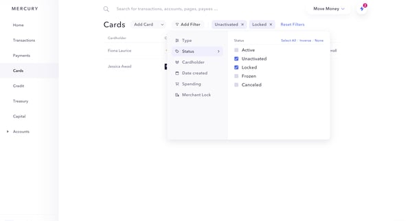 Mercury | Banking for startups screen