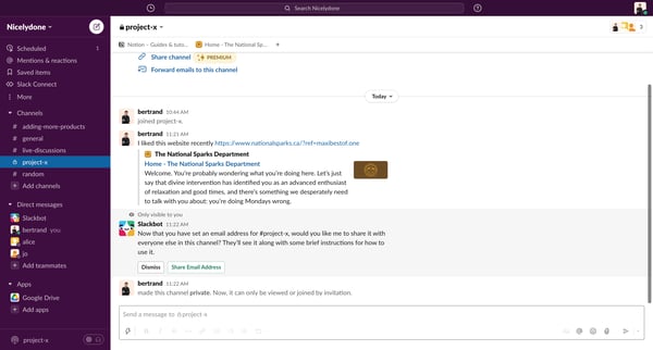 Slack | project-x Nicelydone screen