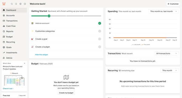 Monarch | Dashboard screen