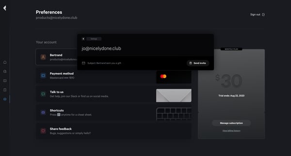 Preferences screen