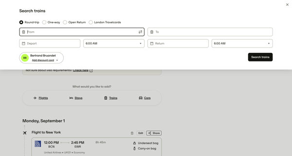 Flight to New York — TravelPerk screen