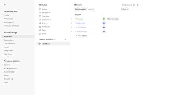 Attributes - Height screen