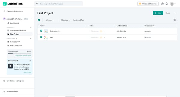 LottieFiles Platform screen