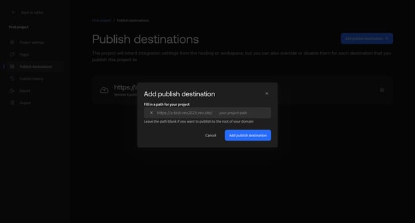 Vev | First project screen