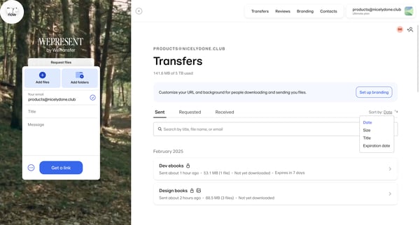 File Transfers The WeTransfer File Sharing Hub | WeTransfer screen