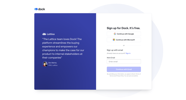 Sign up · Dock screen