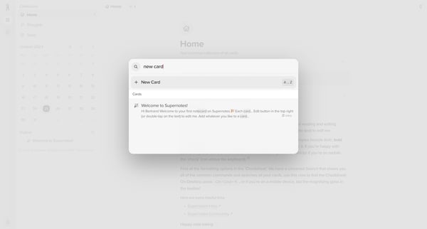 Home | Supernotes screen