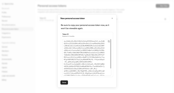 Personal Access Tokens | Ona screen