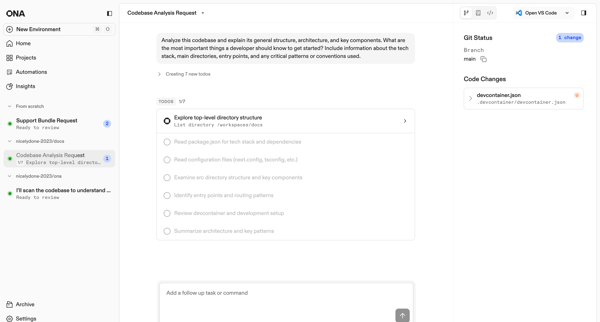 Codebase Analysis Request | Ona screen
