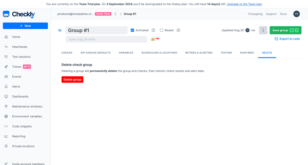 Group | Delete screen