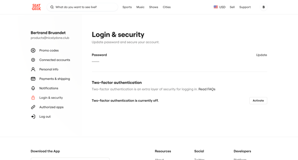 Login | Security  SeatGeek screen