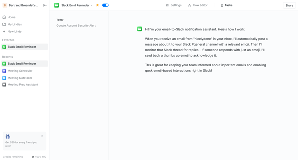 Slack Email Reminder - New Task screen