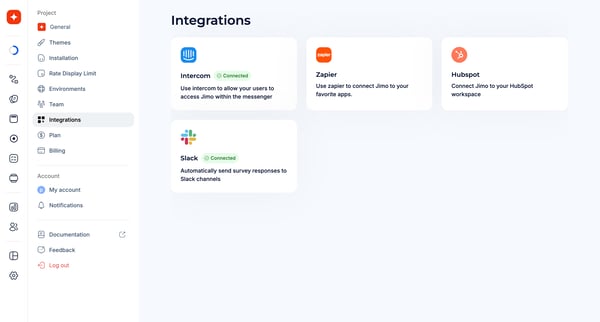 Integrations · Jimo screen