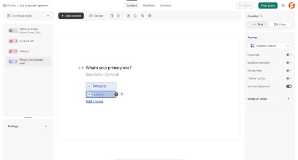 Typeform - Create screen