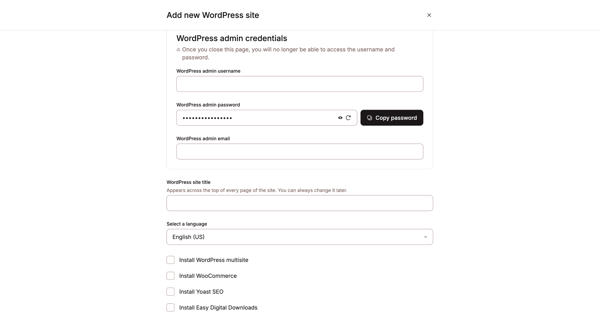 WordPress sites - MyKinsta screen