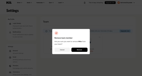 Account Settings - Kit screen