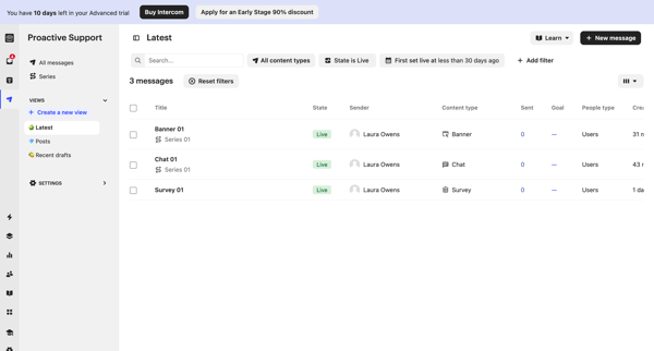 All Messages | Nicelydone Intercom screen