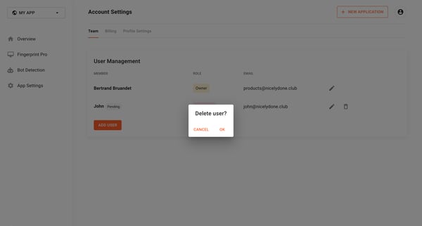 Settings | Fingerprint screen