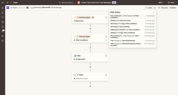 Create Trello Cards from Task Messages | Zapier screen