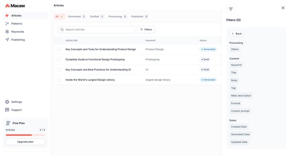 Articles | Macaw screen
